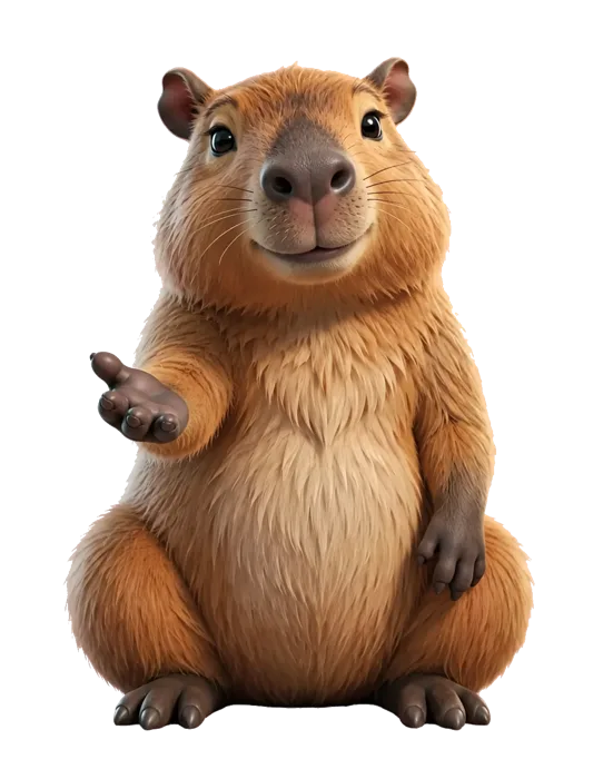 Pauzie the capybara waving hello.