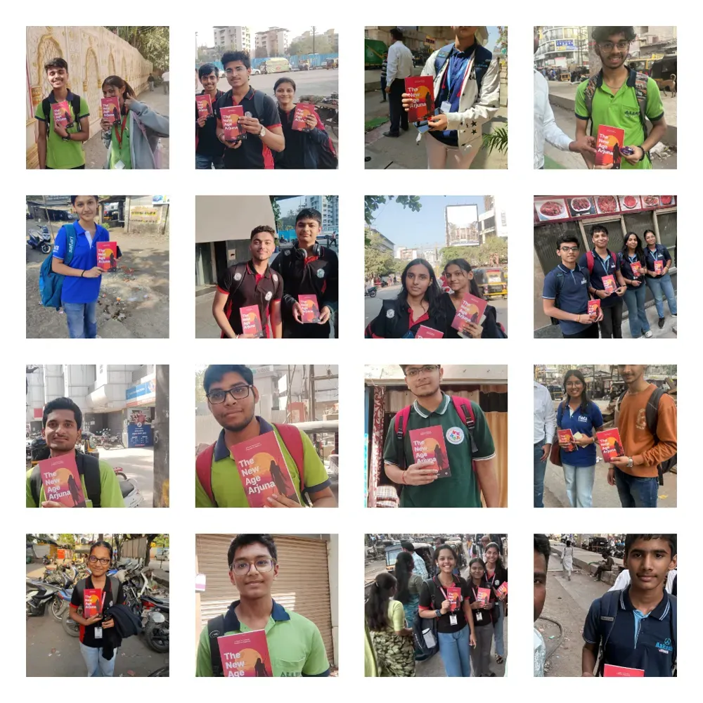 Students holding The New Age Arjuna.