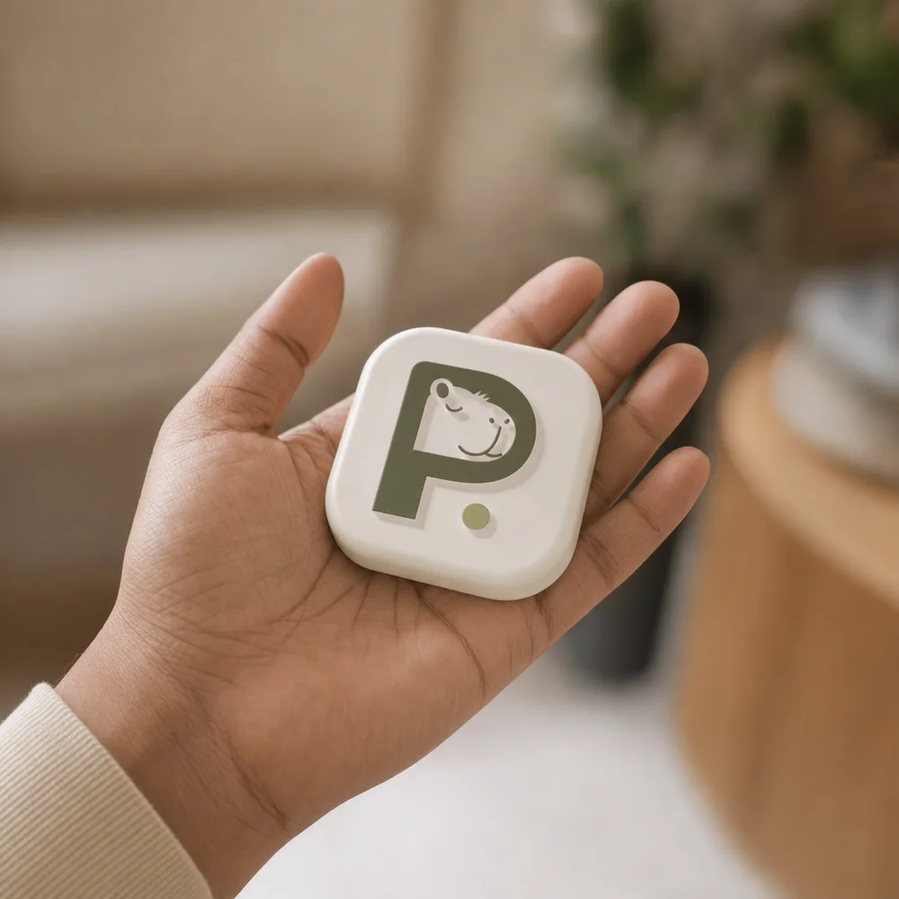 The Pauzie Device held in a hand.