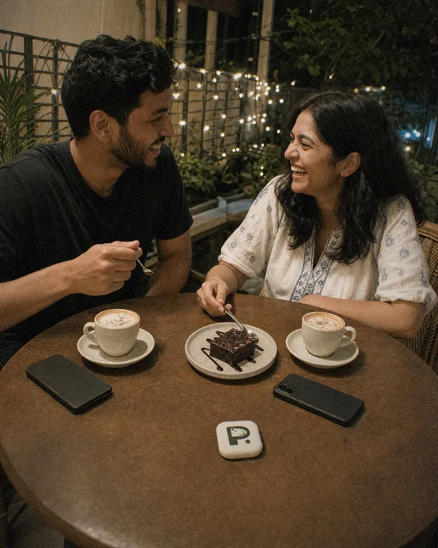 Couple talking over coffee