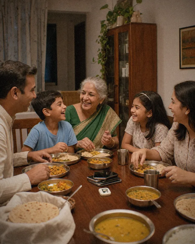 Family eating dinner together at the table